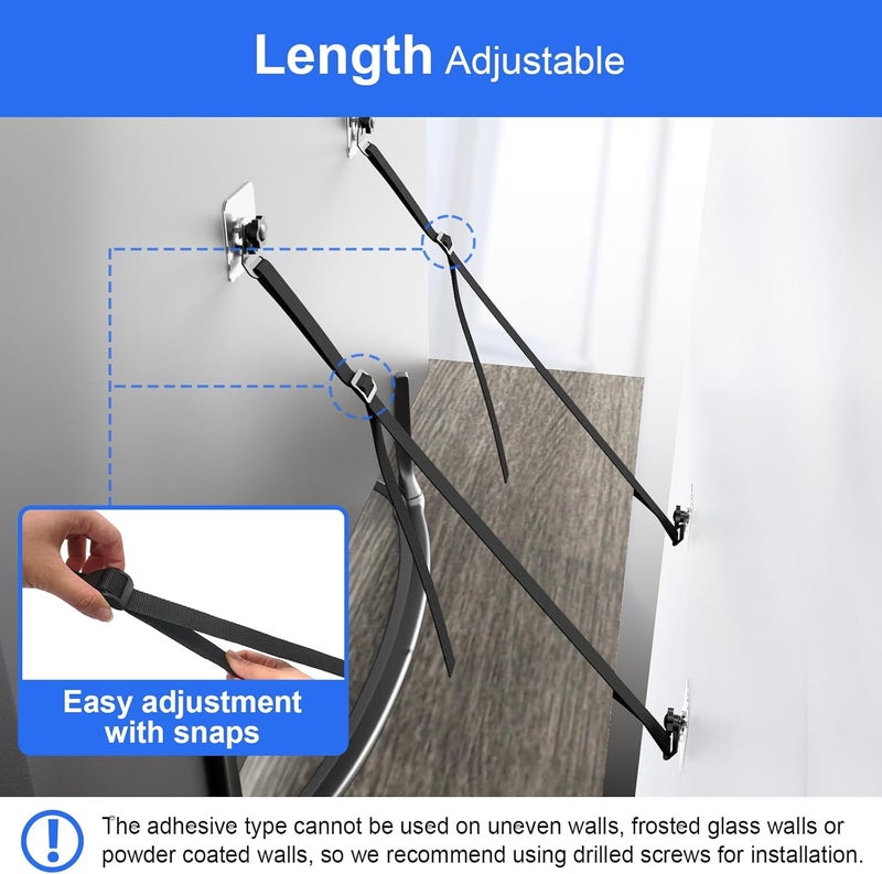 IMtKotW 2 Pcs Tv Safety Straps Adjustable,No Drill Anti Tip Furniture Anchors for Baby Proofing,Adhesive/Screw Fastening Type Furniture Wall Anchor, Earthquake Straps - Image 3